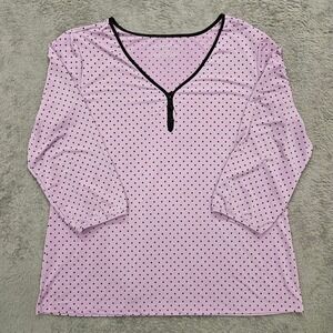 Nottibianche Lavender Polka Dot Pajama Top V-Neck 3/4 Sleeve Purple Large